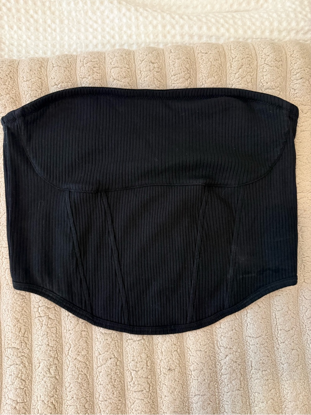 PINK Victoria's Secret Black Ribbed Strapless Corset Crop Top